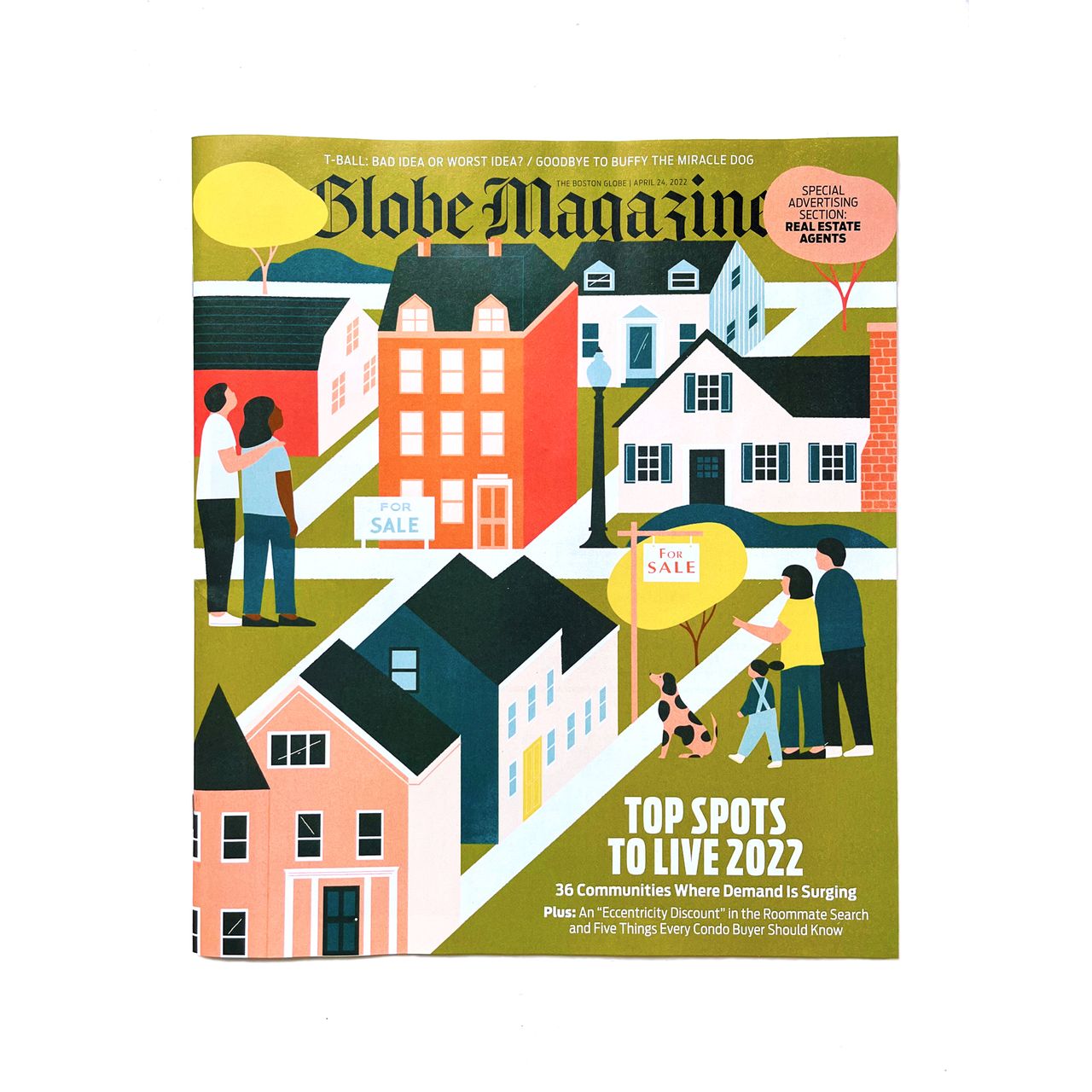 Cover illustration for Boston Globe magazine, Top Spots to Live