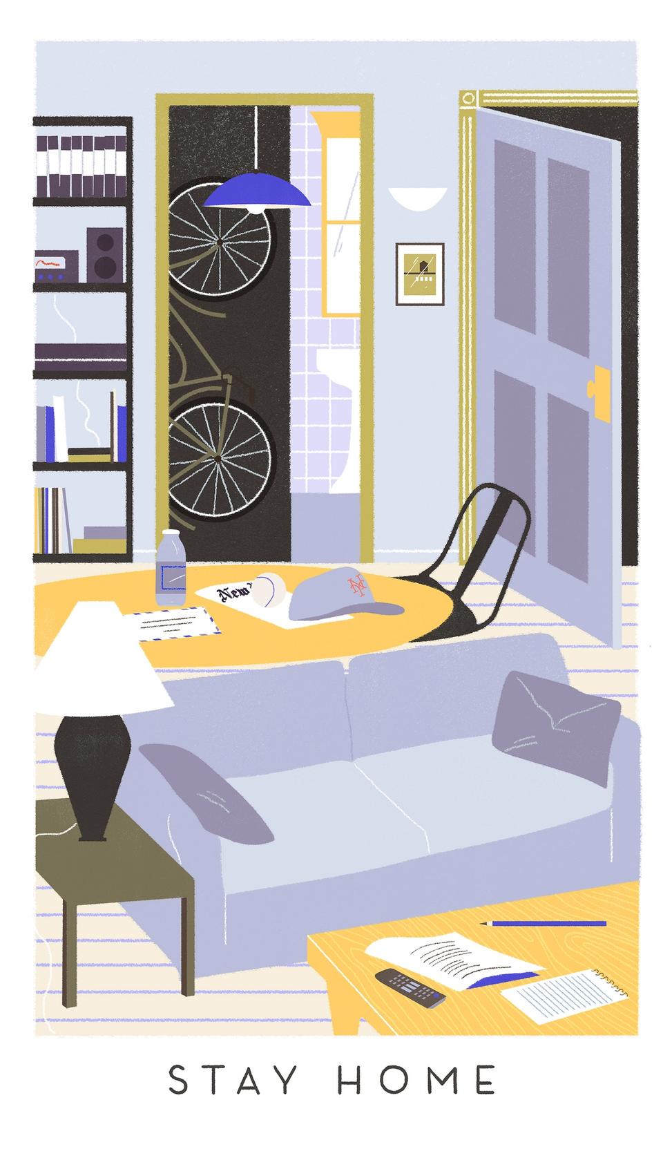 Illustration of Jerry Seinfeld New York apartment interior, from Seinfeld TV show